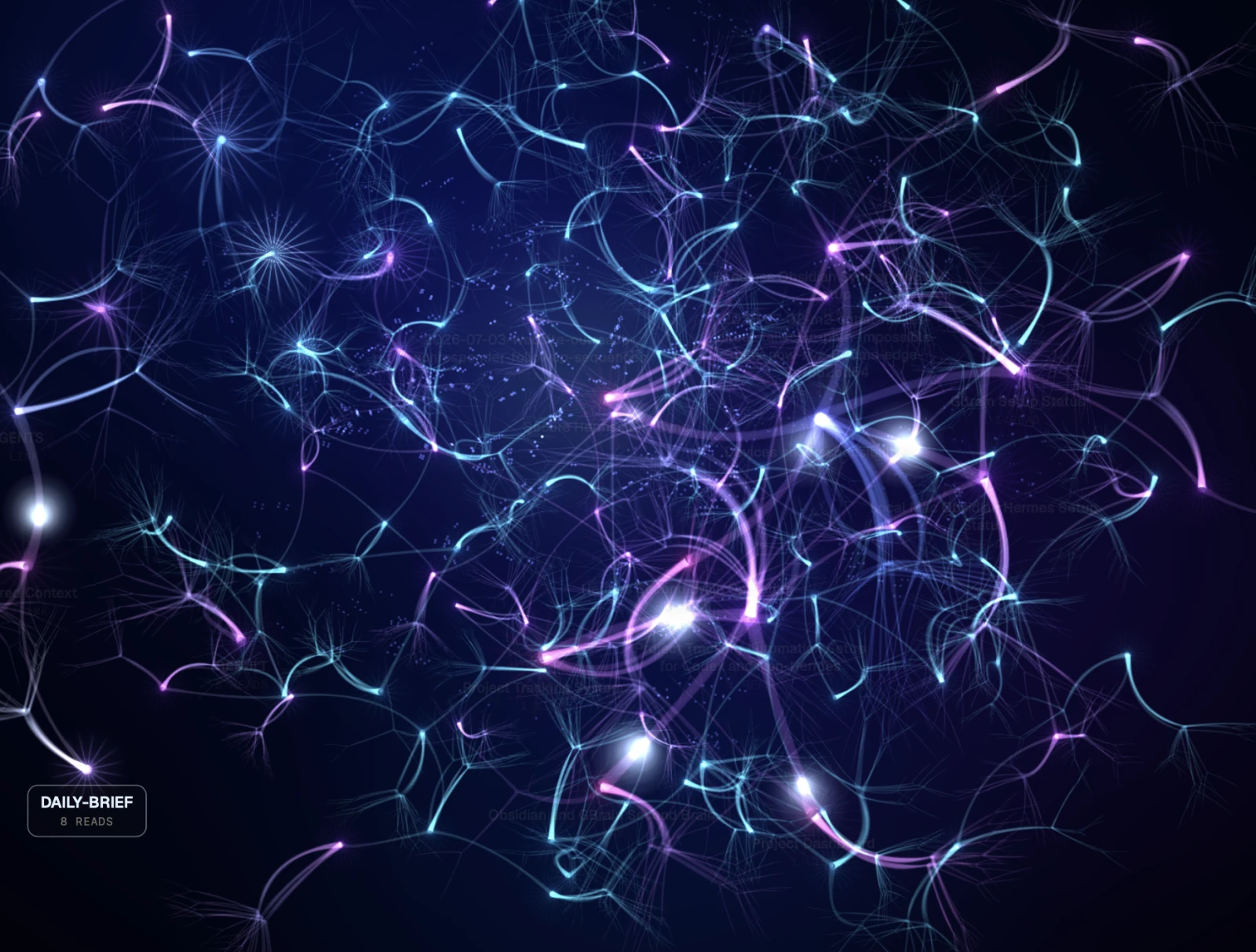 HivemindOS brain graph — vault notes as a glowing constellation with per-note read counts