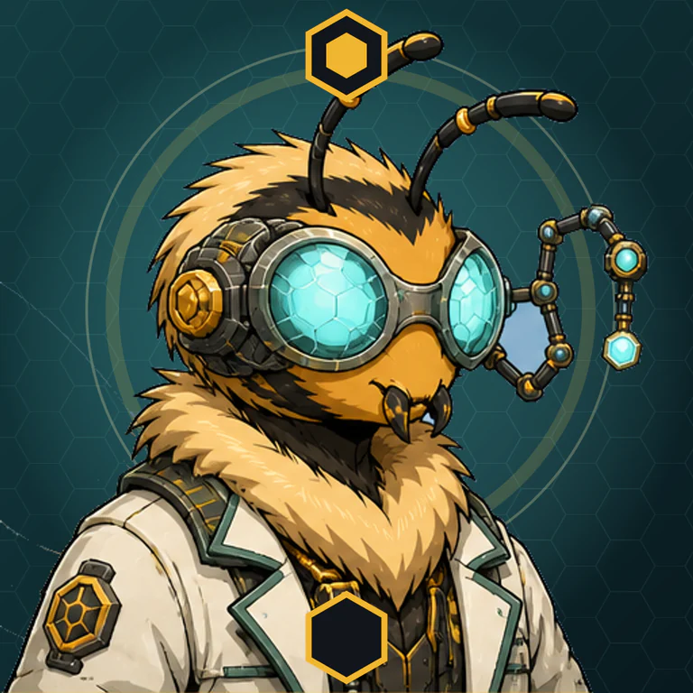 A HivePunk bee in brass goggles