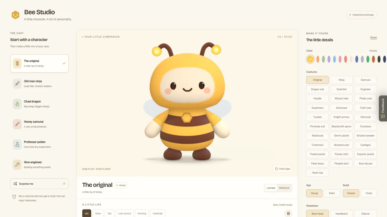 Bee Studio, where you dress your own bee.