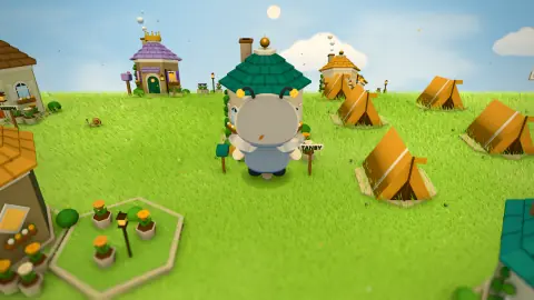 Tansy’s home on the green, newcomers’ tents beside it.